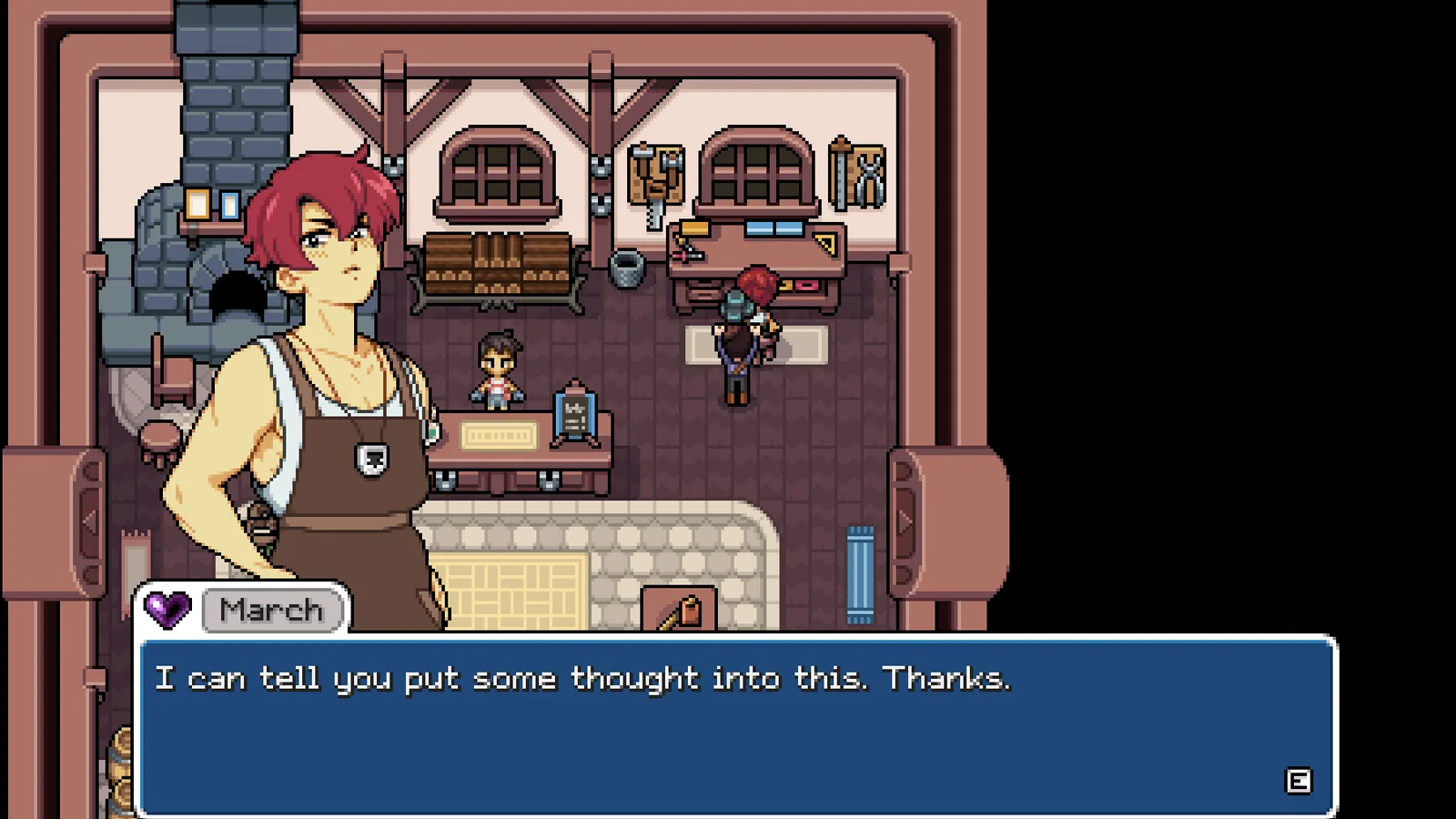 March reacting positively to a gift in Fields of Mistria